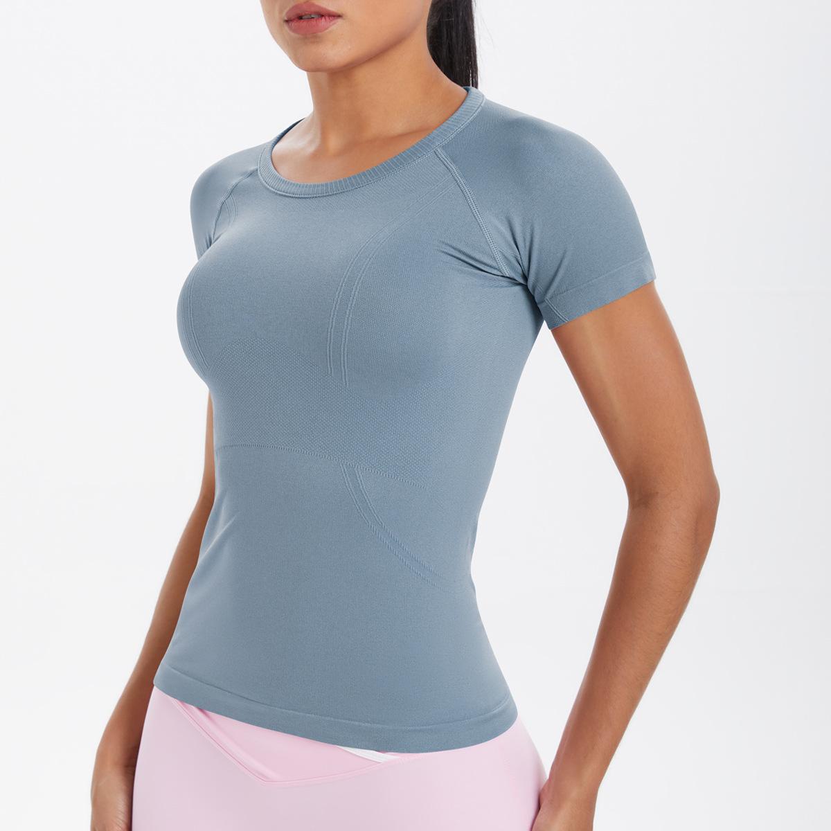 

Seamless Knitted Solid Color Breathable Tight Short Sleeve T-shirt For Sports, Running, Fitness, Yoga, Women s Top XL вина червоного кольору