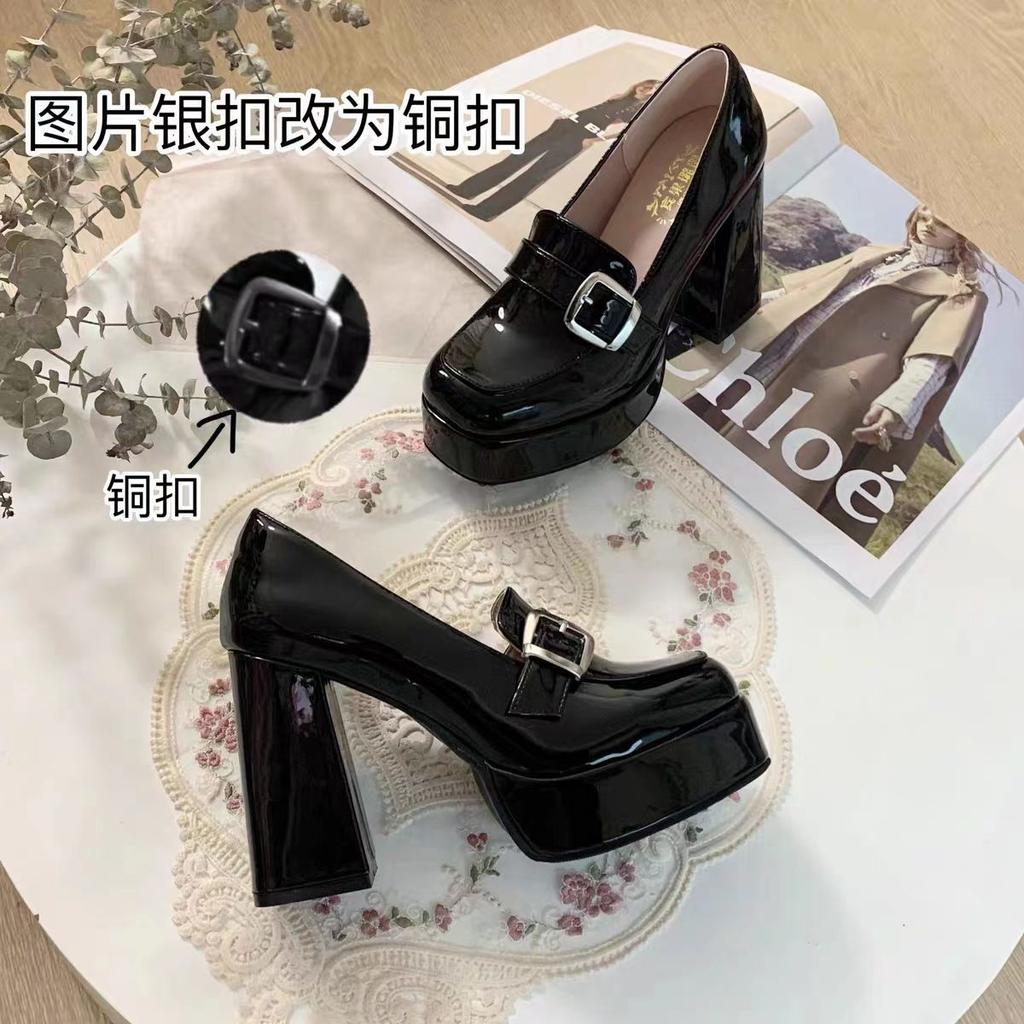 Height-increasing shallow mouth with skirt single shoes women's new spring and autumn black retro Japanese jk thick-soled Mary Jane small leather
