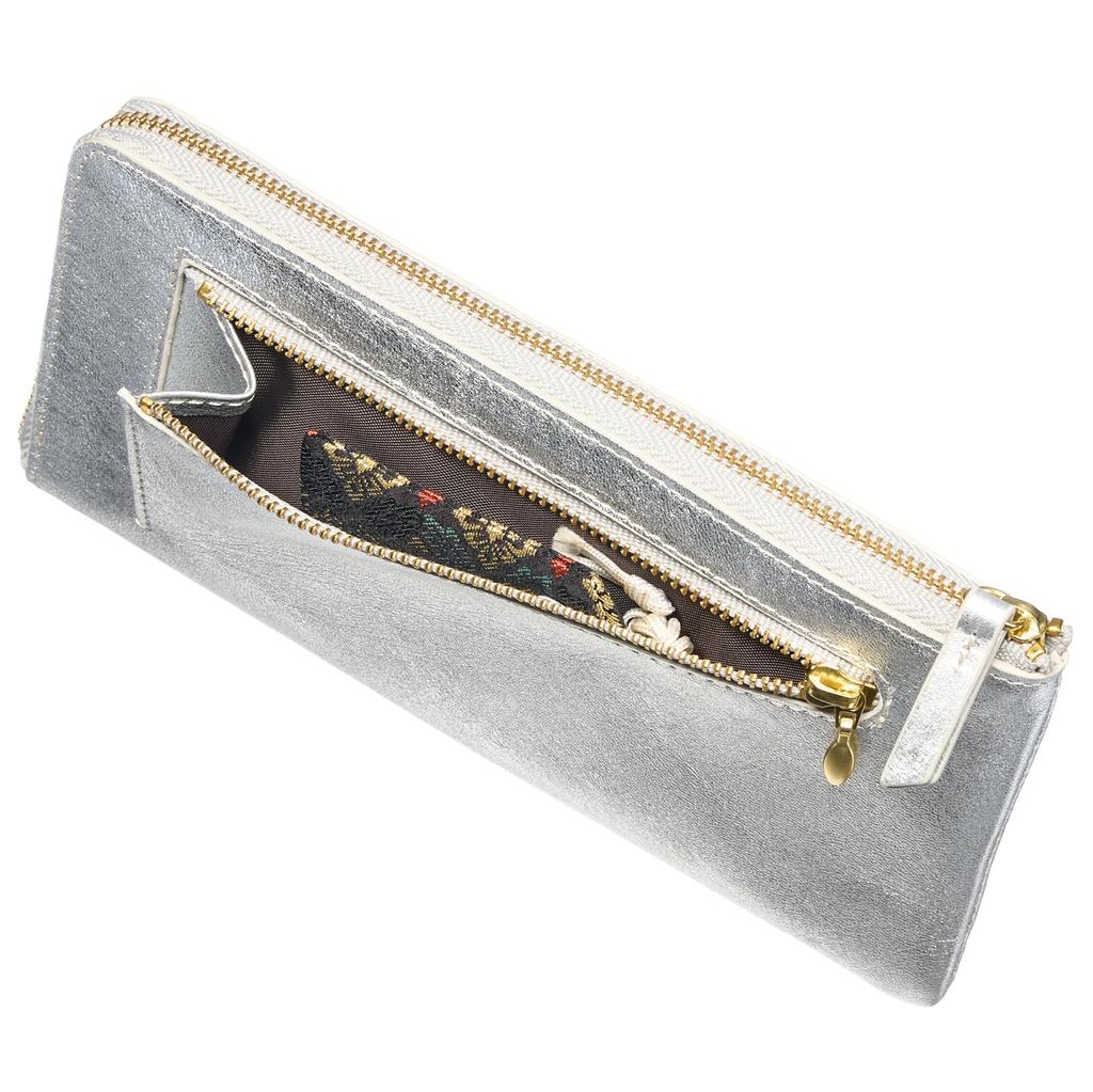 [VOICE] Graffiti Italian Cowhide Leather Women's Ultra-Thin L-Zip Long Wallet in Silver, Gift Boxed