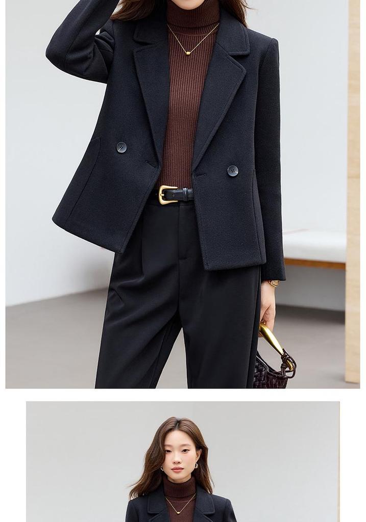 Women's 2025 Black Woolen Short Suit Jacket for Autumn/Winter - High-Grade, Thickened, Casual Fit