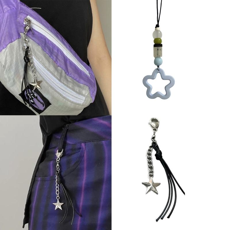 Fashion Five-pointed Star Bead Hanging Pendant Sweet Cool Phone Strap Bag Decoration Hanging Lanyard for Girls Women
