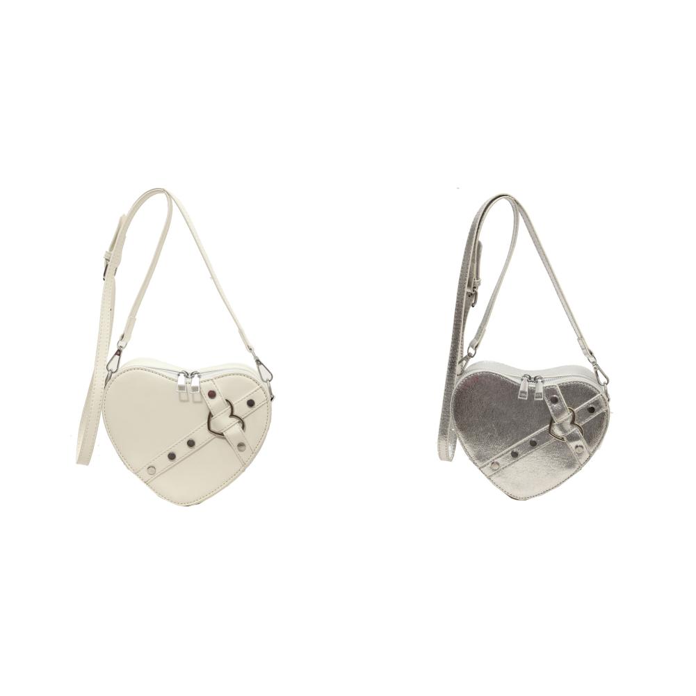 

Women Small Heart Rivet Hobo Bag PU Leather Solid Color Girls Dating Bag (Beige)