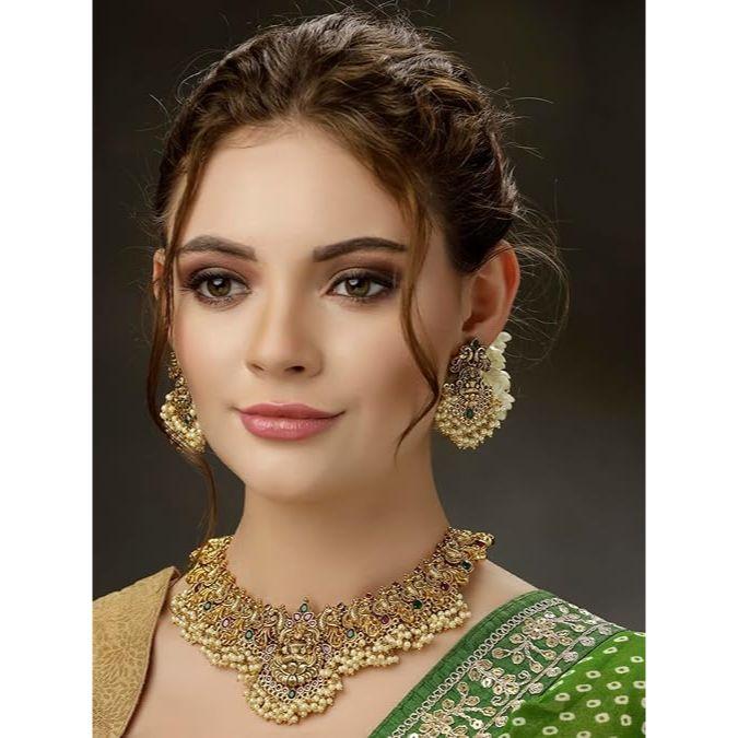 Latest Stylish Fancy Pearl Choker Traditional Jewellery Set for Women | Temple Necklace Set | Festive Wedding Party Necklace