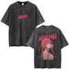 2026 Summer Hot Sale Anime Chainsaw Man MAKIMA Vintage Washed T Shirts Y2K Men Women Hip Hop Punk Streetwear Oversized T-shirt