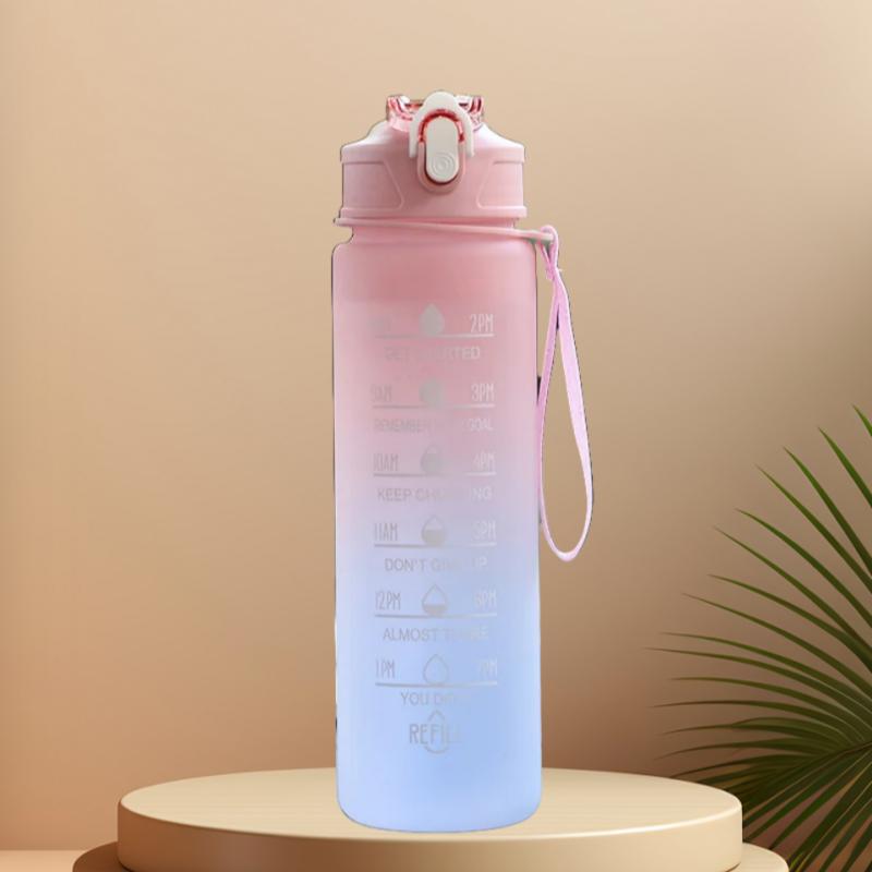 Gradient Color Water Cup, Simple Rope Lifting Space Cup, Student Scale Straw Cup, Sports Water Bottle, High Aesthetic Value