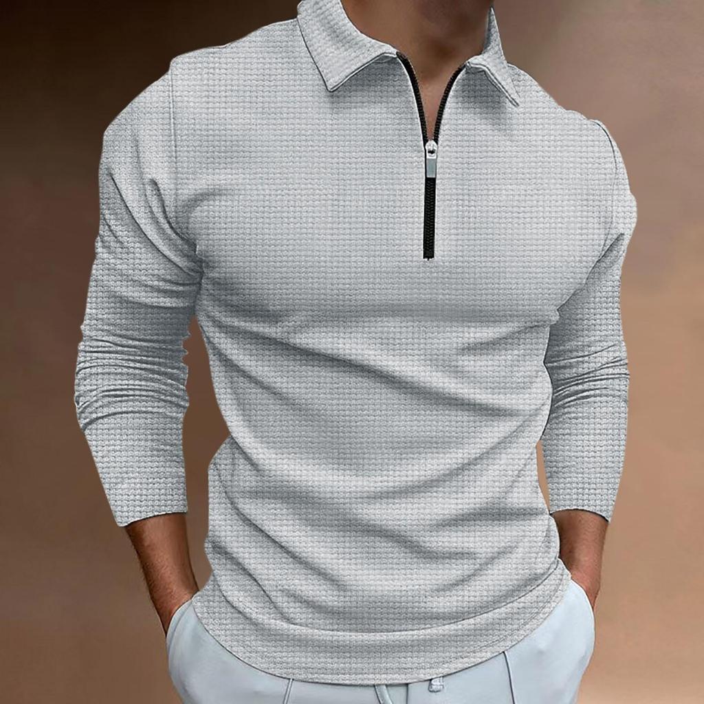 T-shirt casual da uomo alla moda primaverile e autunnale, camicia a quadri da uomo, camicia sportiva con cerniera sul braccio