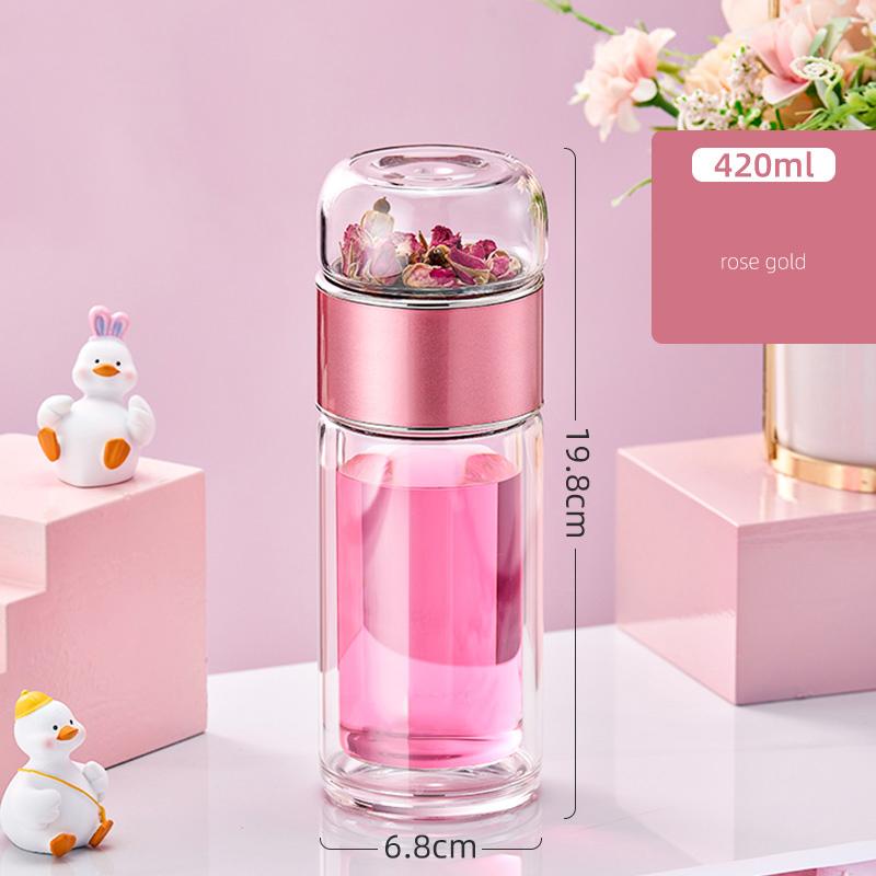 Gianxi Tea Separation Tea Cup Double-Layer Insulated Glass Cup Trendy Household Portable Water Cup Women'S Summer Cup