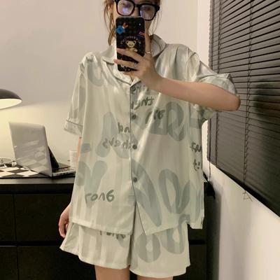 Conjuntos de pijama de seda sintética para mujer, ropa de dormir fresca y dulce de verano, suave y cómoda, de manga corta, ropa de estar por casa tierna y acogedora para niñas