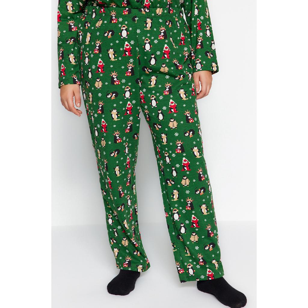 Navy Blue Patterned Knitted Pajama Set Tbbaw24ai00002