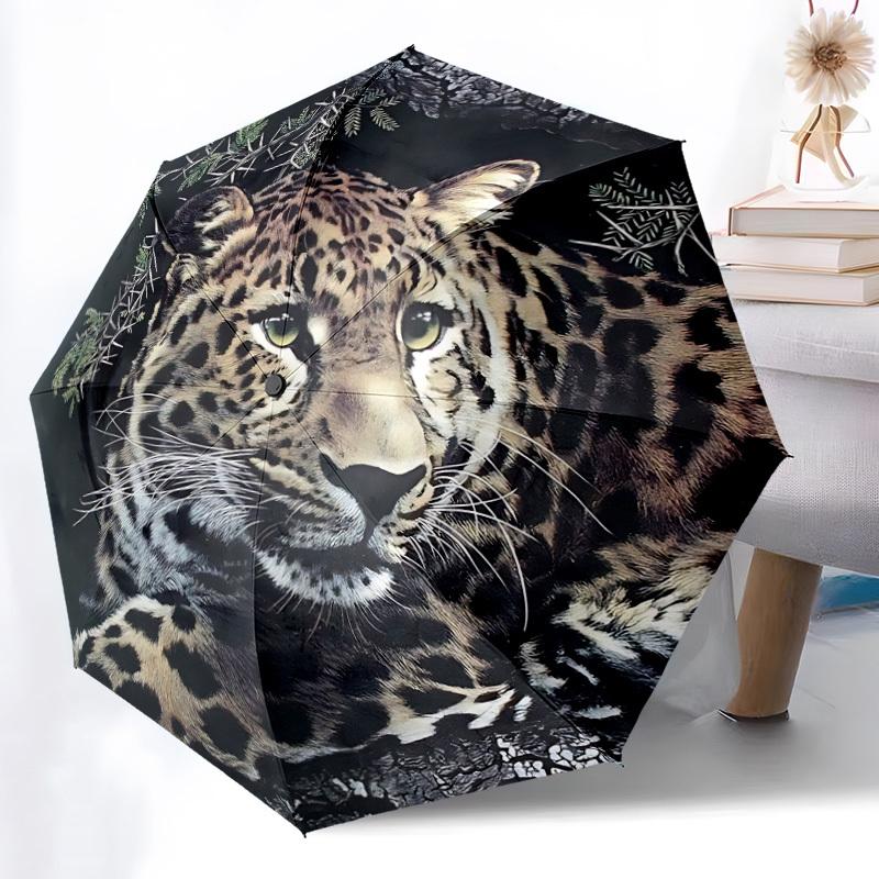1pc Leopard Print Folding Umbrella | Elegant Design, Fashionable Accessory, Durable Construction, Sturdy Ribs yy251107034