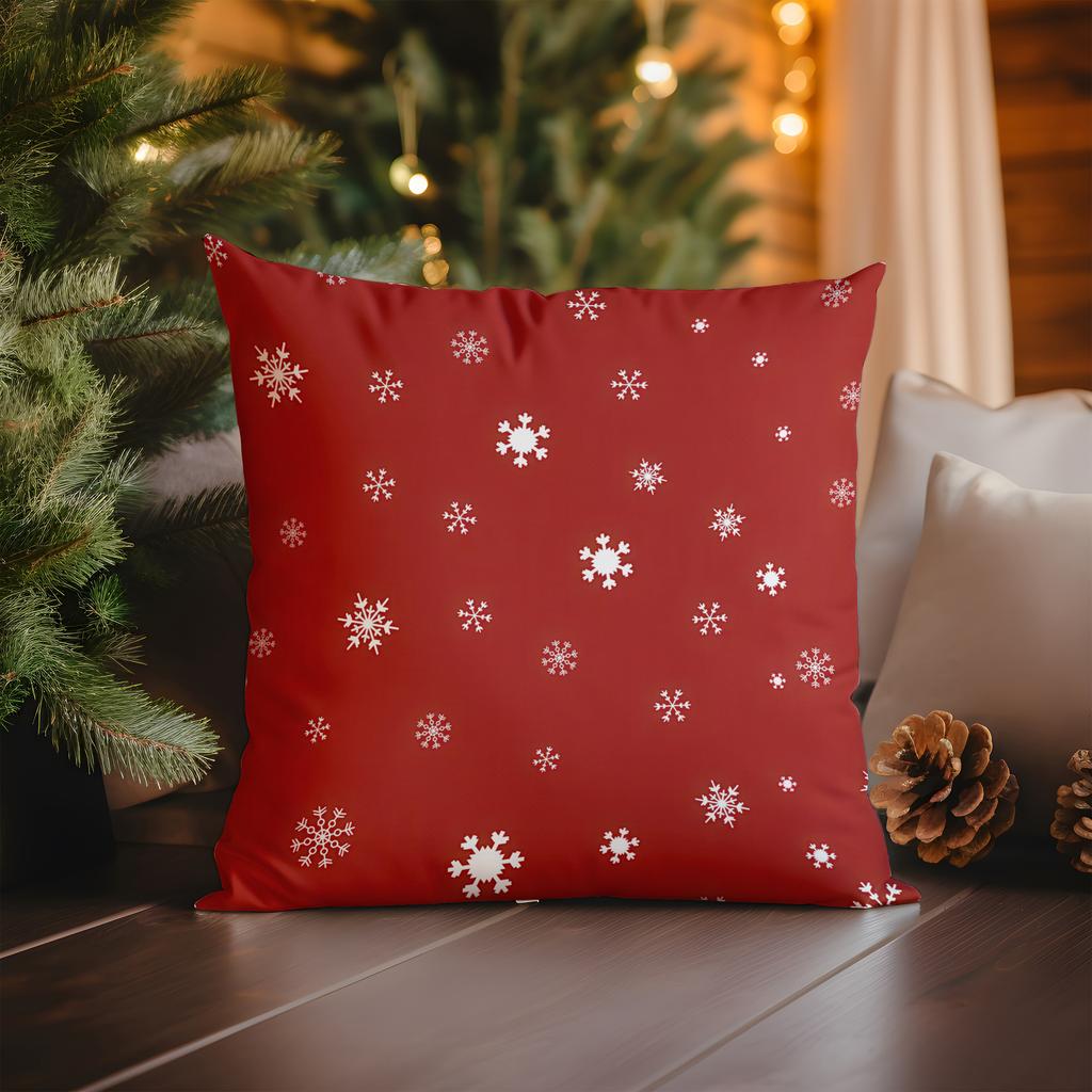 Home Decor Christmas Red Pillow with Snowflake Pattern Pattern Cushion Cover Suitable for Sofa Bedroom Car Pillow Cover