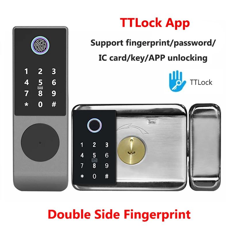 Double Side Fingerprint Lock Waterproof Tuya Wifi Bluetooth TTLock App IC Card Digital Code Keyless Electronic Smart Door Lock
