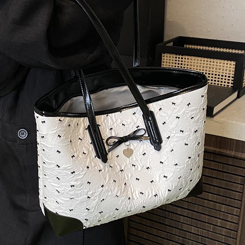 2025 Large Capacity Simple Summer Foreign Style Bow New Casual Shoulder Shopping Bag Class Commuter Tote Bag