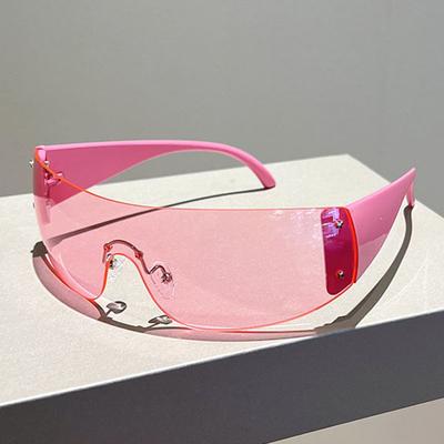 Rimless Brand Designer Sunglasses Women For Men  One Piece Trending Luxury Sun Glasses Rivet Steampunk Pink Shades Uv400