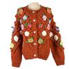 Women's Heavy-Duty Floral Cable Knit Cardigan - Autumn/Winter, Round Neck, Long Sleeve, Single-Breasted, Loose Fit