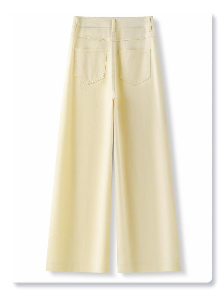 Women's Light Yellow Wide-Leg Jeans - Summer 2025 Slimming Fit for Pear-Shaped Bodies, Loose Straight-Leg Pants