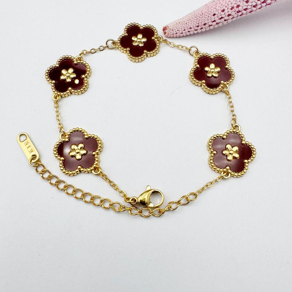 Stainless Steel Women's Clover Bracelet Personality Double Sided Five Leaf Petals Plant Adjustable Chain Party Birthday Jewelry