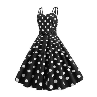 Damenmode Temperament Retro Polka Dot Schnürung Rückenfrei Set Hals Big Swing Puffy Casual Performance Kleid