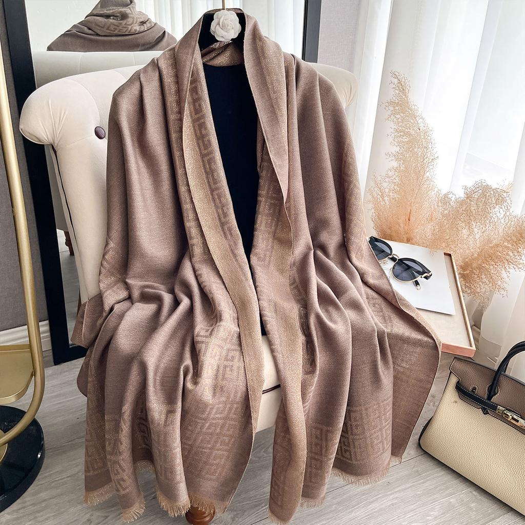 Fashion Imitation Cashmere Elegant Scarf Shawl Dual-Purpose Shawl Korean Spring And Summer Classic Warm Gold Thread Scarf Women