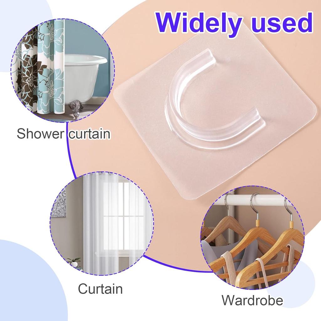 6pcs Self-Adhesive Shower Rod Holder, Clear Invisible Curtain Rod Bracket, No Drilling Wall Mount Tension Rod Retainer for Bathroom Kitchen Bedroom