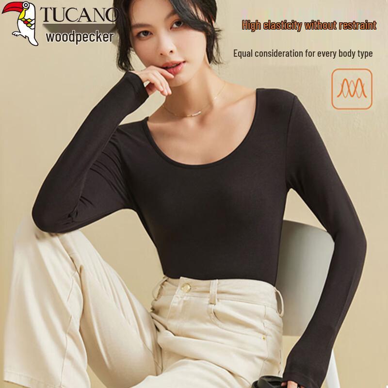 Woodpecker Women's U-Neck Long Sleeve Slimming Cotton Base Layer Top