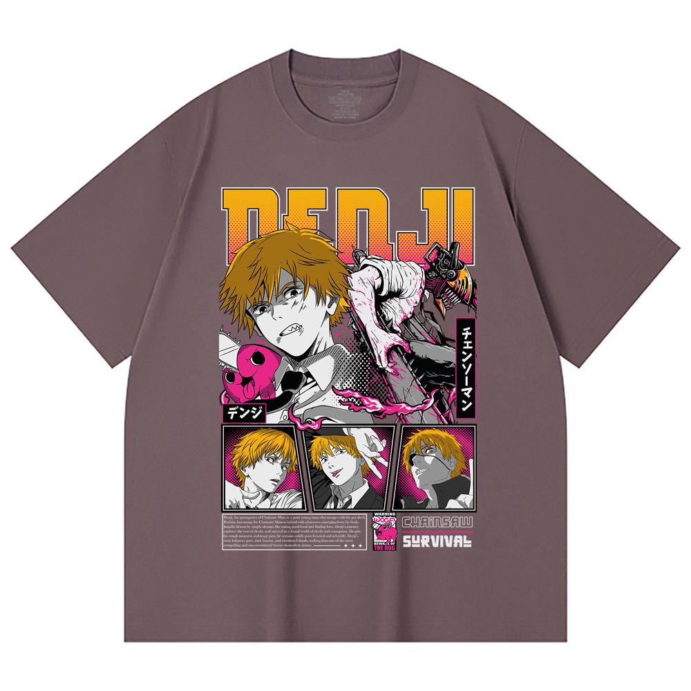230 Gsm 100% Cotton Chainsaw Man V35 Denji Pochita Print Unisex Heavy Cotton T Shirt