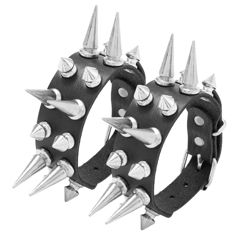 Photos - Bracelet Punk Rivet , Black Pu Leather, Gothic Rock Style Wristband, Accessory For Both Men And Women, Party Accessory
