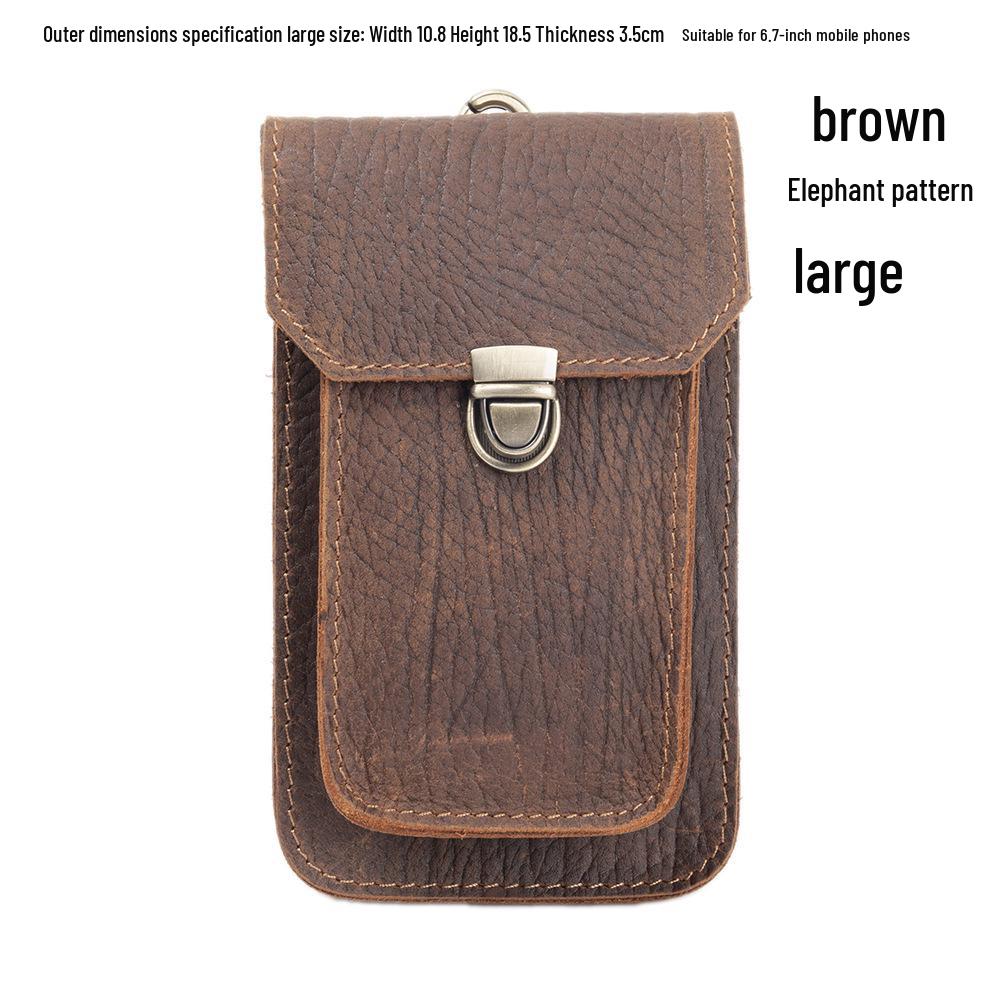 Men's Genuine Leather Waist Bag - Crazy Horse Cowhide Mobile Phone Holster for Outdoor & Construction Use