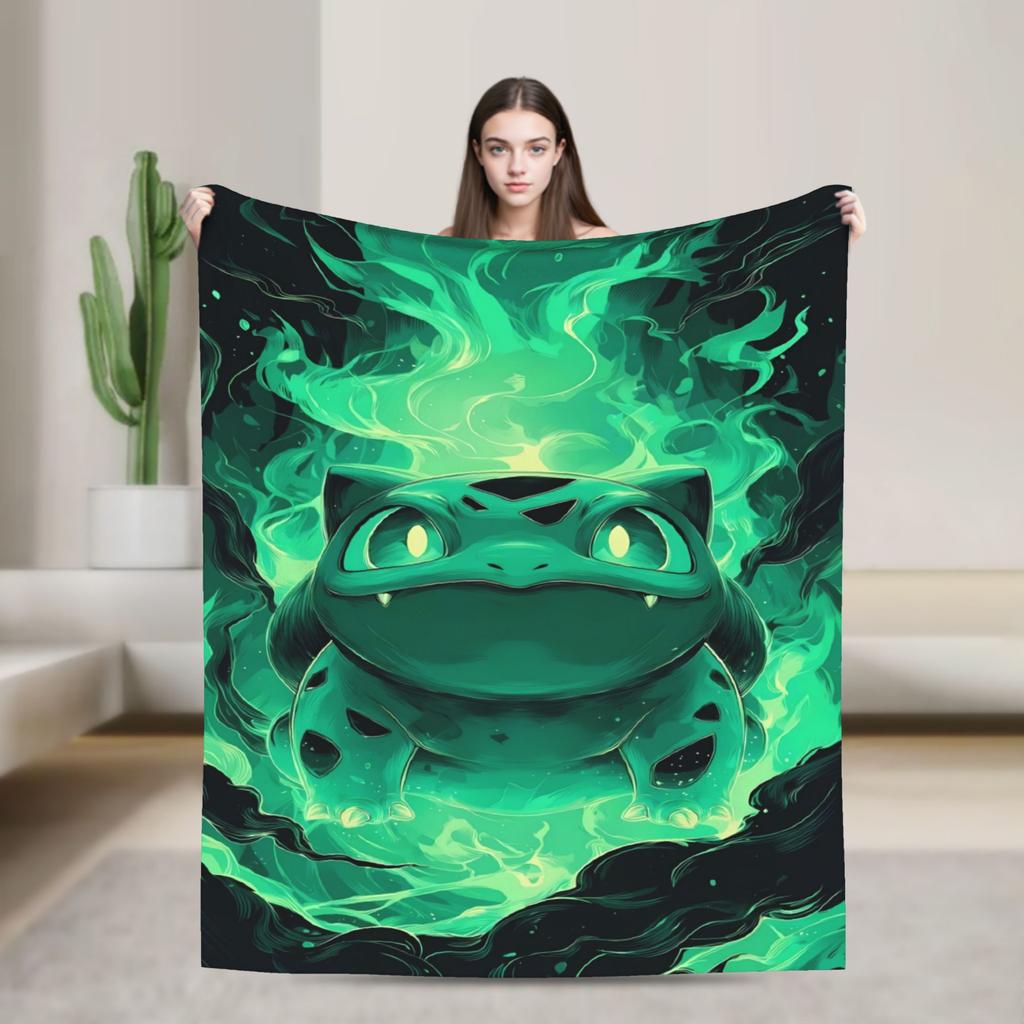 Bulbasaur Giant Flower Manga Plush Blanket Children Flannel Throw Blanket For Outdoor Super Soft Customized Bedspread Gift