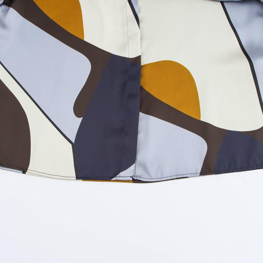 Spring 2025 Women's Fashion: Versatile Silk Satin Lapel Print Shirt