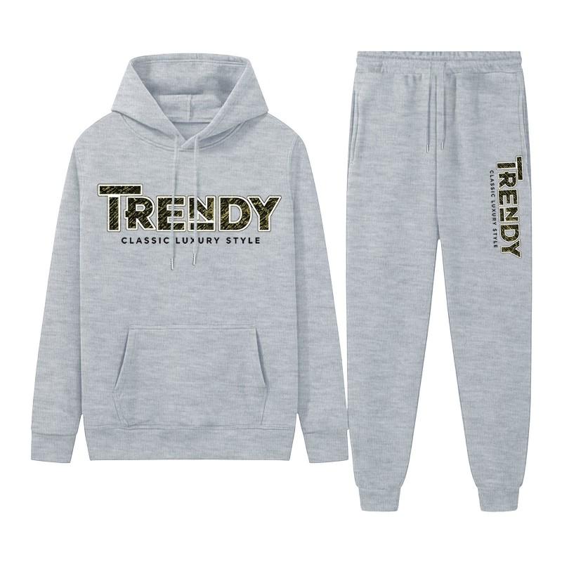Mens Casual Tracksuit Long Sleeve Hooded Sweatshirt Pants Set Sportswear