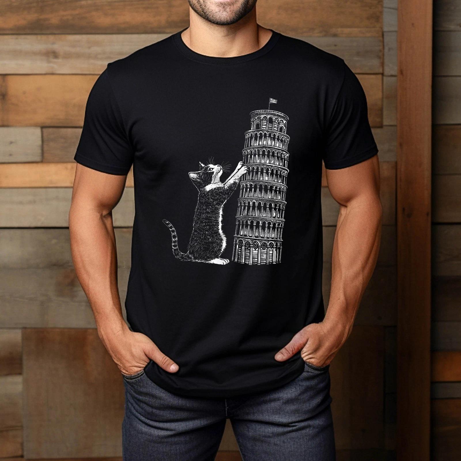Cat Scratching The Leaning Tower Of Pisa Italy Funny Cat T-Shirt 3XL