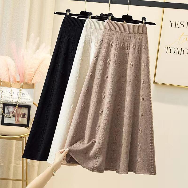 Herbst und Winter Mittellanger Gestrickter Halbkörper A-Linien Schirmrock Temperament Gestrickter Langer Rock