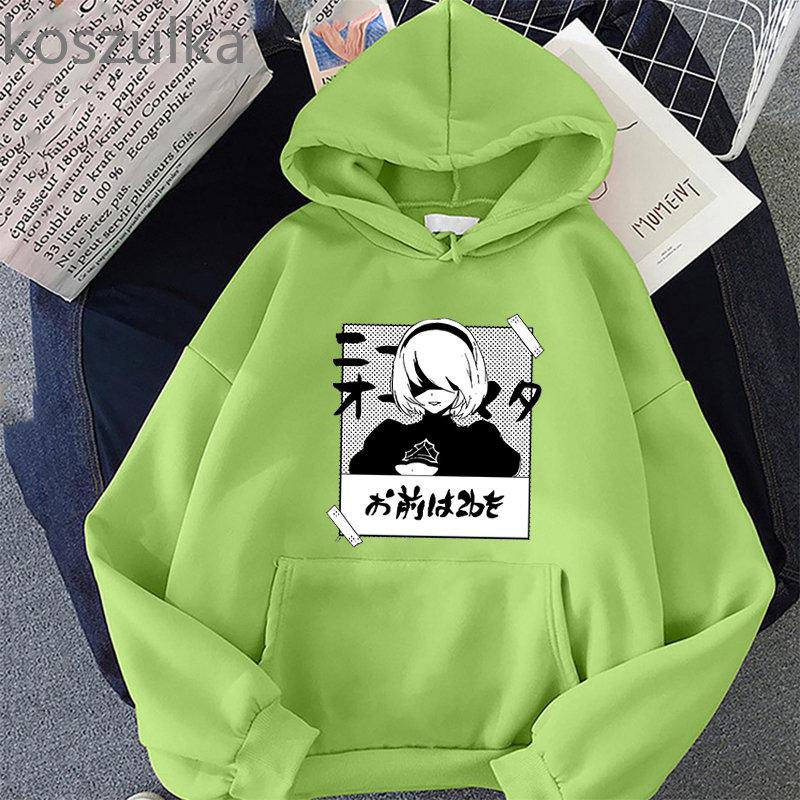 Anime NieR Automata Ver1.1a 2B Printed Hoodies Hoody Women Crewneck Sweatshirts Unisex Long Sleeve Pullover Tops Casual Streetwear