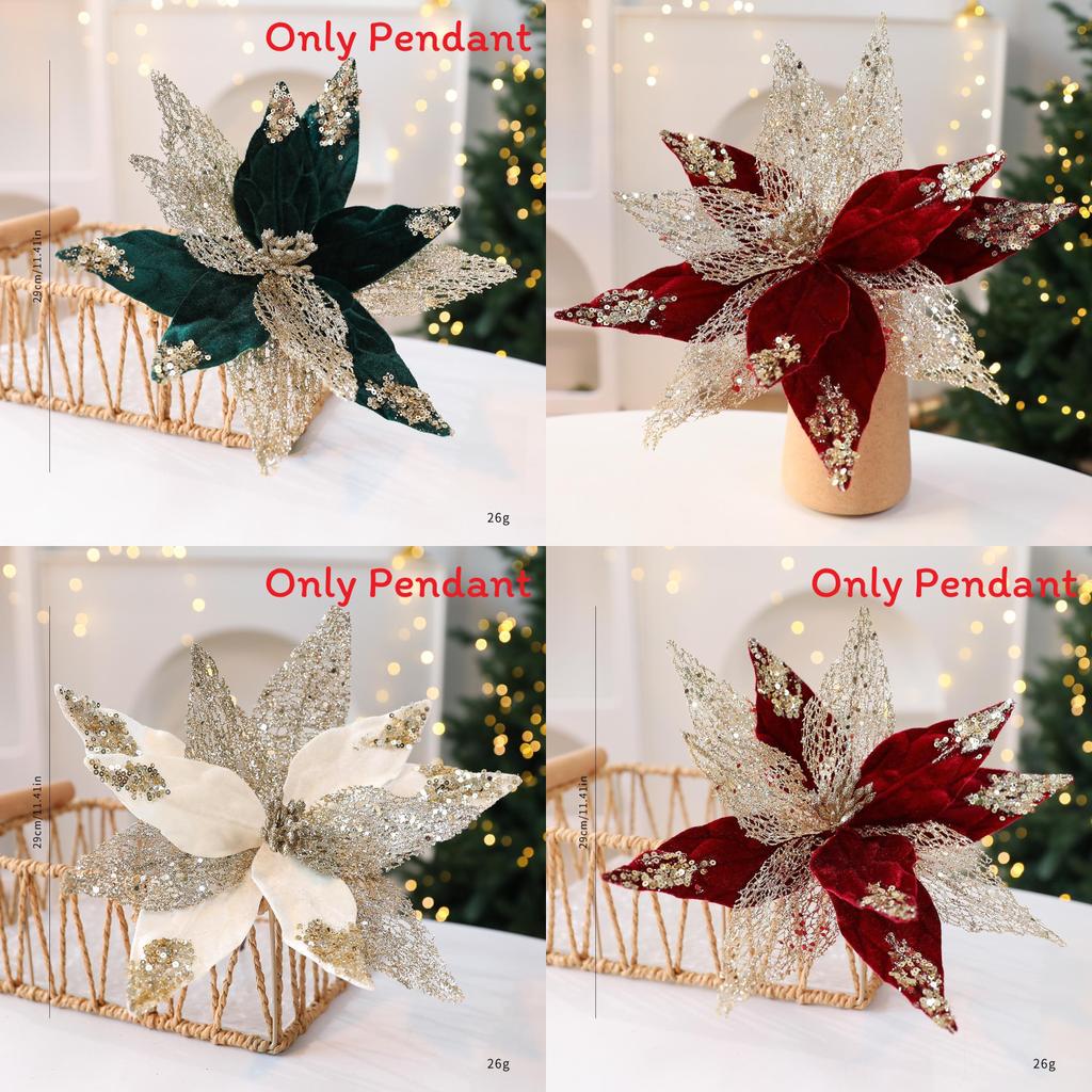 Simulated Flower Pendant With Sequins Design Christmas Home Decoration Prop For Holiday Decor And Diy Wreaths