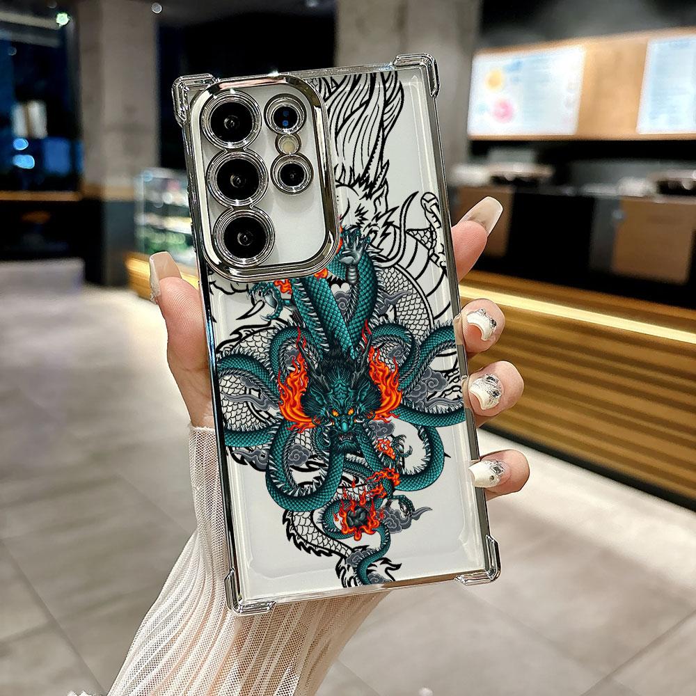 God Black Dragon Cyan Funda For Samsung S26 Ultra Phone Case For Galaxy S25 FE S26 S24 S23 S22 S21 Ultra S20 Plus 5G Clear Cover
