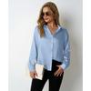 Women's Satin Shirt Simple V-neck Button Blouse Loose Long Sleeved  Blouses & Shirts