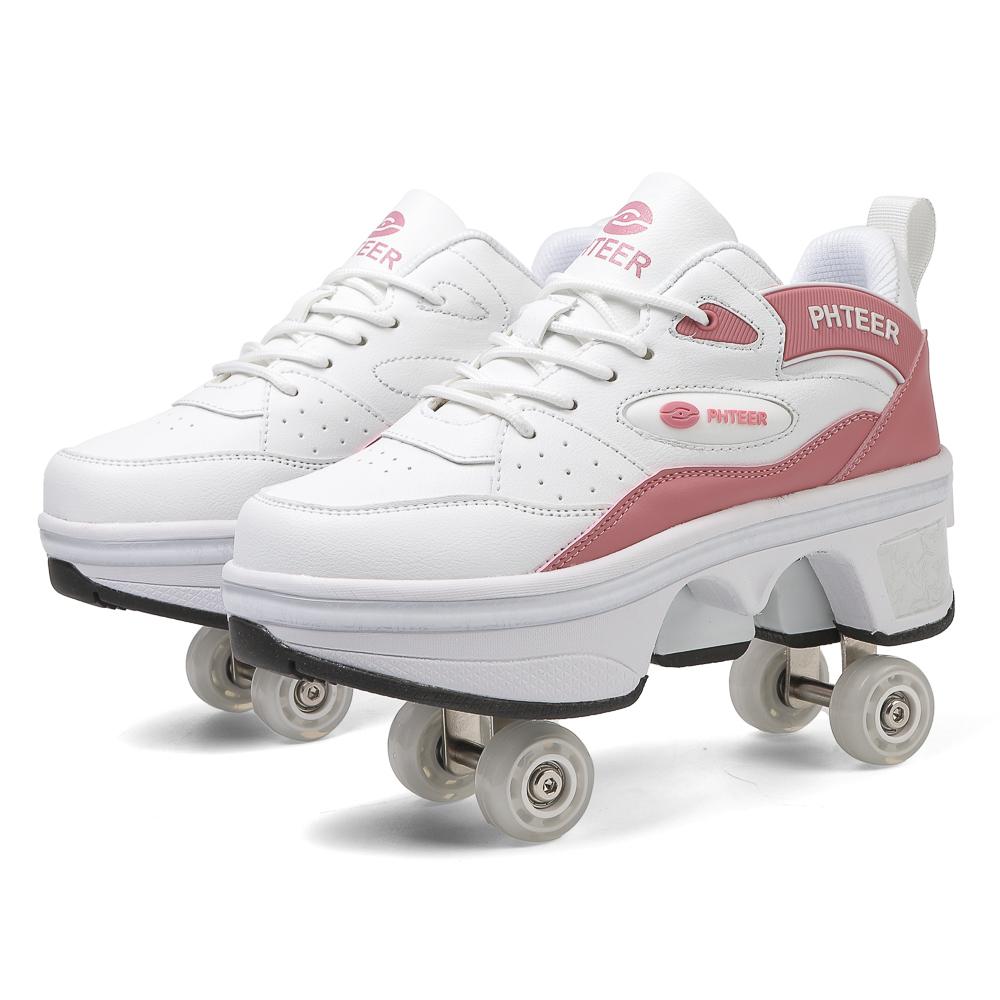 High Top Women's 4 Wheel Roller Shoes Fashionable Unisex With Wheels Dual-purpose Skating Casual Shoes Automatic Pop-up Sneakers