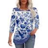 Damen Freizeit lockerer Schnitt Rundhalsausschnitt Oberteil Dreiviertelärm Blumenprint Leichte Bluse für den Alltag
