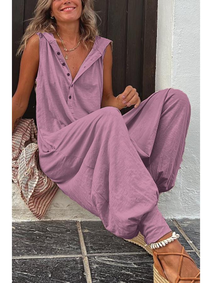 

2025 Women s Fashion Sleeveless Hooded Jumpsuit with Long Harem Pants XX Large Фіолетовий