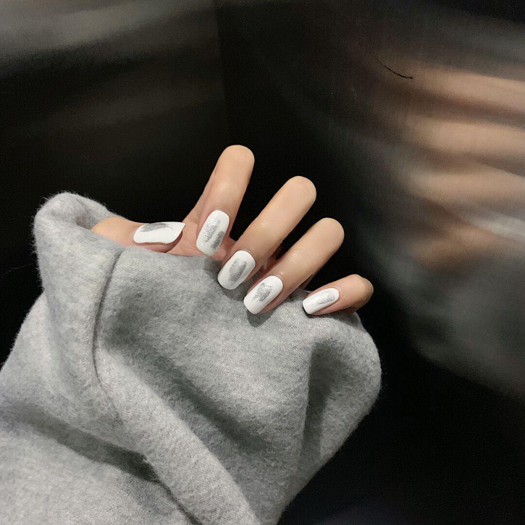 Silver Art Graffiti Waterproof Wearable False Nails Stickers Glue Type
