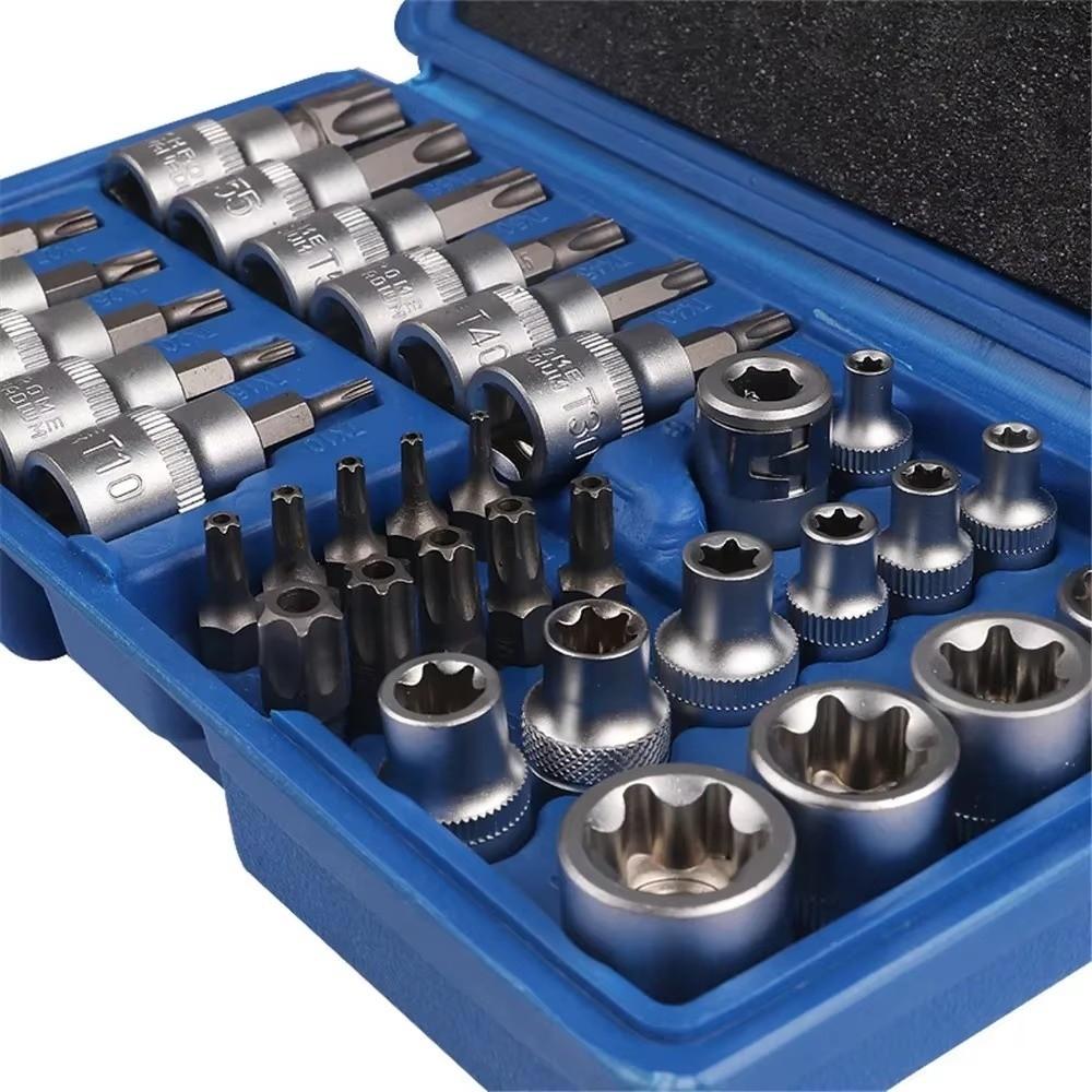 34Pcs/ Set Hexagon E-Torx Star Socket Set Male Female Bits Pressure Batch Sleeve  Automotive Repair
