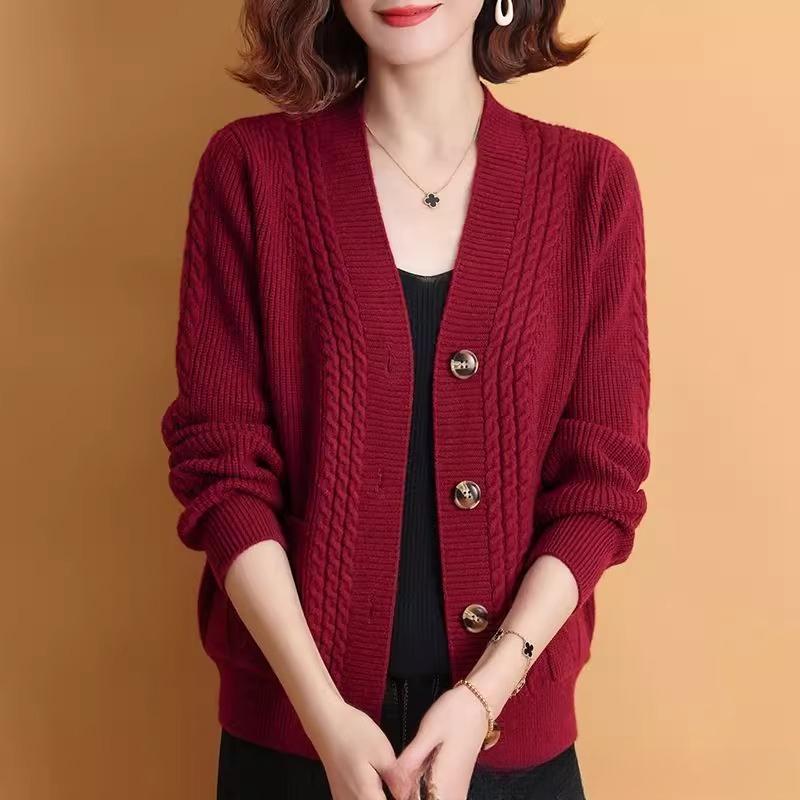 Autumn and Winter Jacket Women's All-match Fashion Temperament Pocket Twist Knitted Cardigan Women