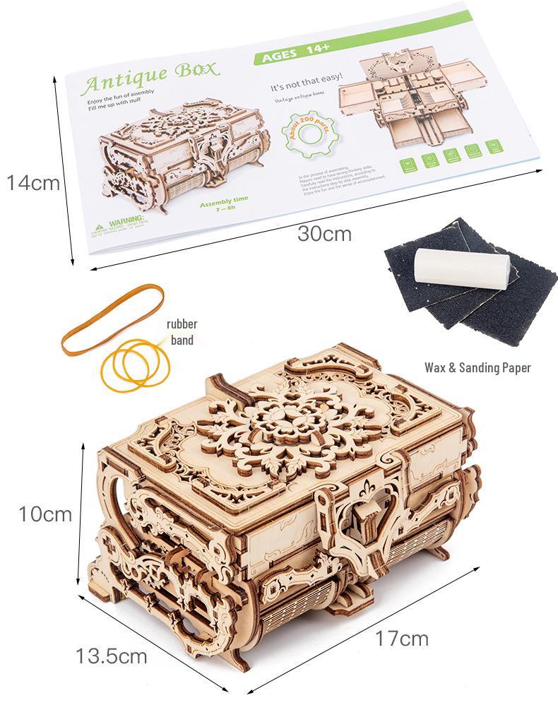 3D Wooden DIY Antique Jewelry Box Craft Gift for Kids - Movable Assembly Toy