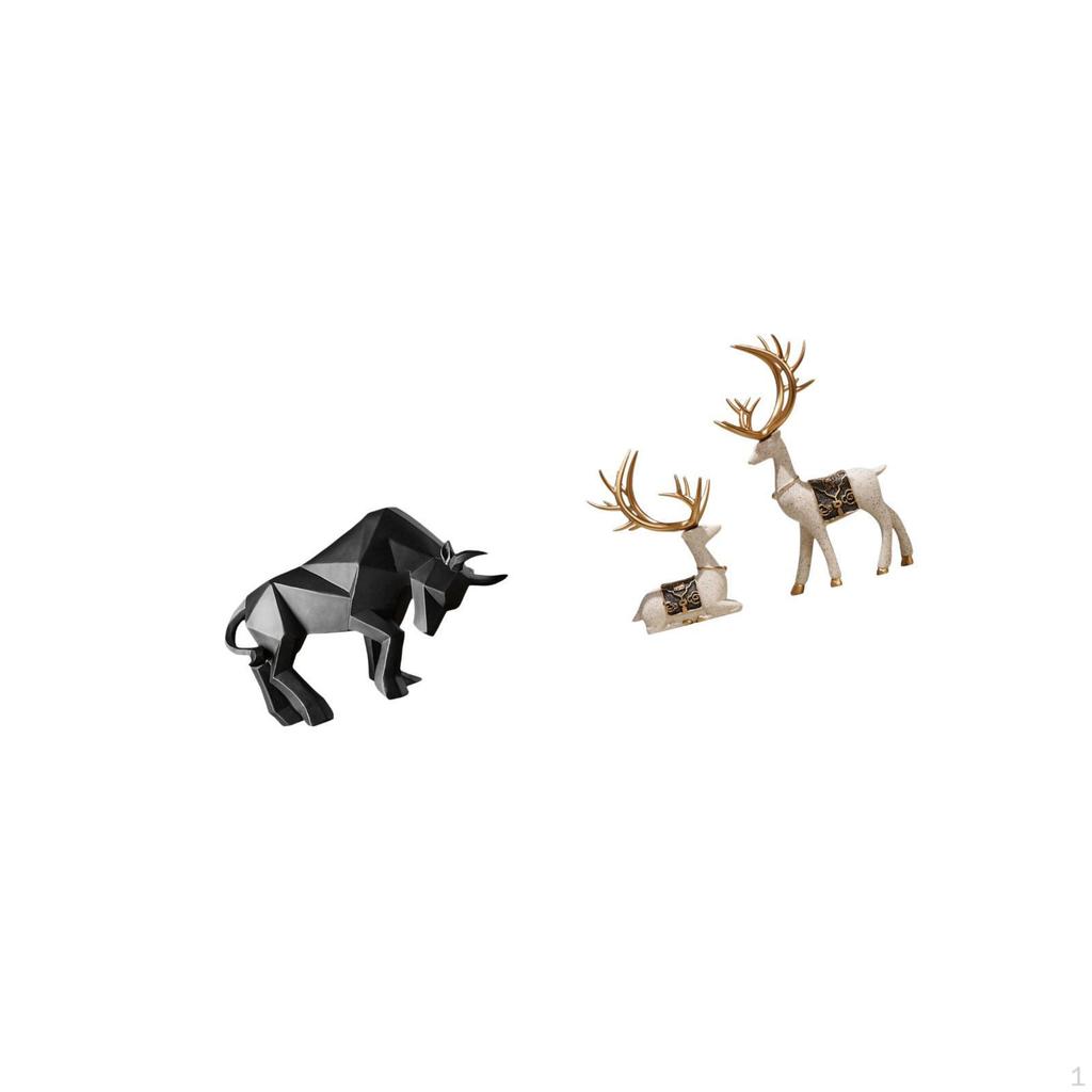 Modern Resin Bull And Reindeer Statue Ornament Abstract Figurine Collectible for Entryway Tabletop