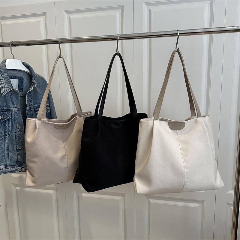 Fashion summer new solid color nylon large capacity simple casual literary cloth bag shoulder tote bag