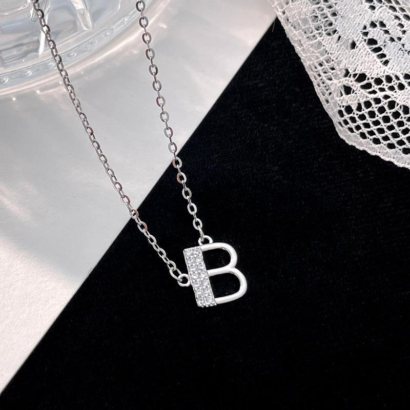 Banyan Tree S925 Silver Alphabet Necklace: Women's Summer Diamond Pendant with 26 English Letters Elegantly Designed.