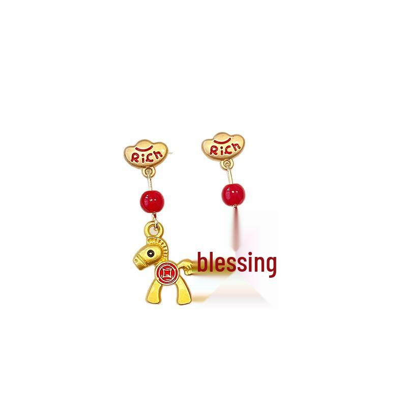 Asymmetrical Red Pony Earrings - 2025 High-End Design, New Year Style, Trendy Ear Jewelry for Women