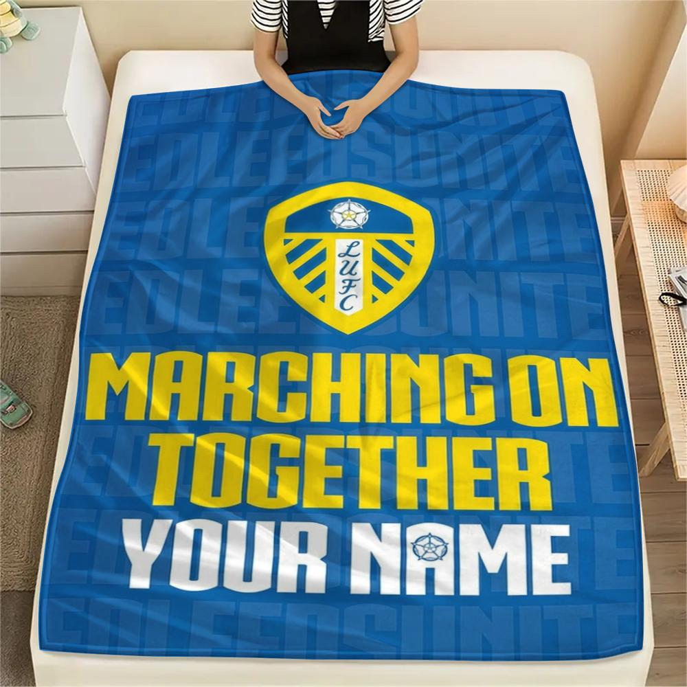 1PC Custom Name Leeds United Patterned Flannel Blanket Suitable For All Seasons for Home Decor Warmth and Comfort Gifts Holiday Present_xia