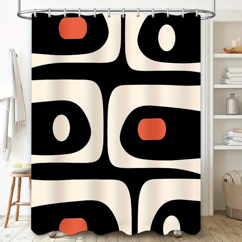 Duschvorhang Abstrakte Moderne Kunst Schwarz und Weiß Badezimmerdekor Waschbarer Wasserdichter Stoffeinsatz Vintage Heimtextilien